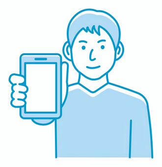 スマホの画面と若い男性イラスト(笑顔) 男性,人物,笑顔,スマホ,スマイル,嬉しい,日本人,アジア人,上半身,若いのイラスト素材