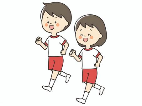 走る体操服のこどもたち 走る,歩く,運動,マラソン,持久走,学校,小学校,体育,女の子,男の子のイラスト素材