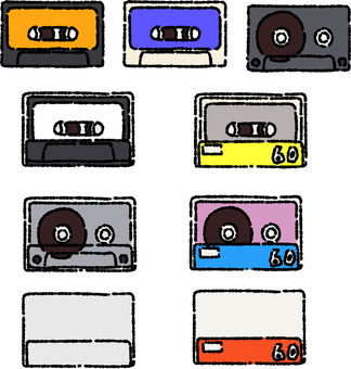 カセットテープ　カラー カセット,テープ,カセットテープ,レトロ,メディア,イラスト,線画,手描き,カラー,シンプルのイラスト素材
