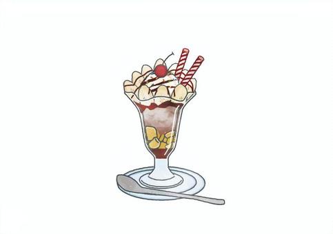 喫茶店のチョコバナナパフェ パフェ,喫茶店,レトロ,チョコレート,バナナ,アイスクリーム,シリアル,さくらんぼ,筒形クッキー,パフェグラスのイラスト素材