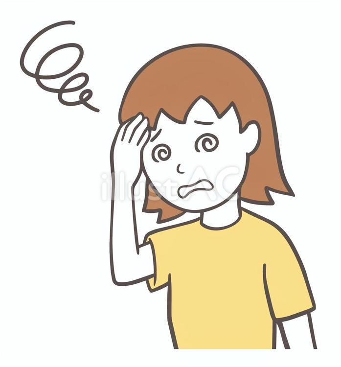 めまいで頭を支えている女性 めまい,ふらつき,貧血のイラスト素材