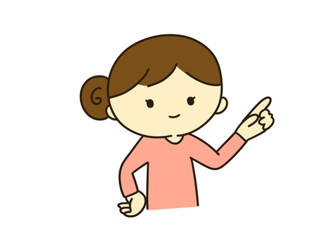 指をさす女性（笑顔） 指差し,女性,主婦,人差し指,笑顔,ポイント,指し示す,説明,担任,単体のイラスト素材