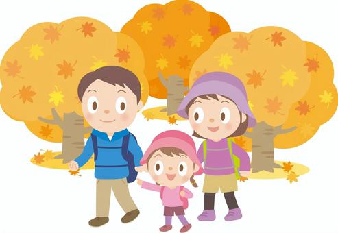 秋の行楽シーズン 秋,紅葉狩り,紅葉,家族,行楽シーズン,自然,アウトドア,散策,ハイキング,絶景のイラスト素材