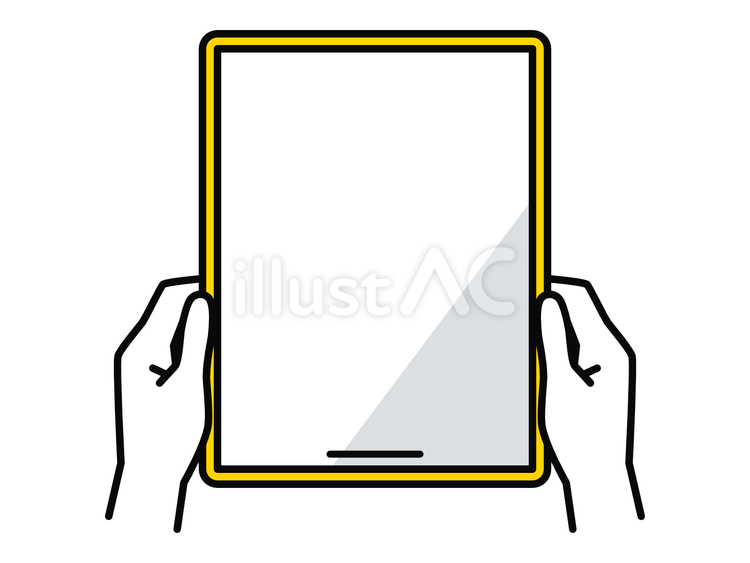 タブレットpcを持つ手　黄色 タブレット,タブレットpc,手のイラスト素材