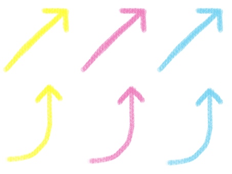 クレヨンで描いた矢印セット：3色 クレヨン,矢印,線,ライン,あしらい,装飾,飾り,手描き,飾り罫,黄色のイラスト素材