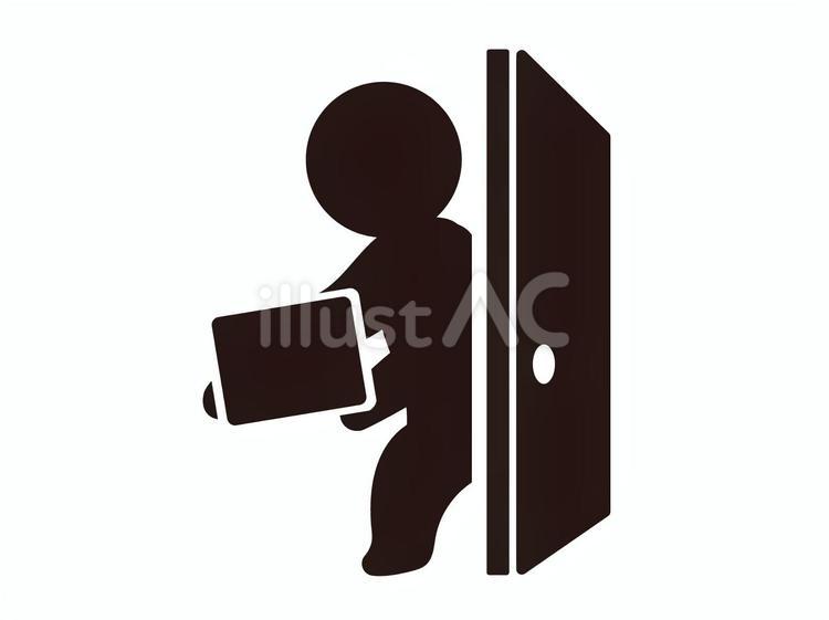 ドアを開けて荷物を運ぶ人のピクトグラム ピクトグラム,アイコン,人物のイラスト素材