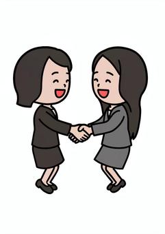 喜ぶ人 ジャンプ,握手,挨拶,出会い,笑顔,友情,協力,感謝,歓迎,女性のイラスト素材