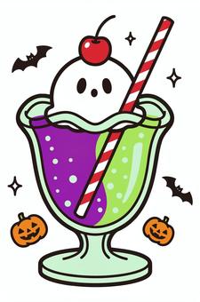 ハロウィンなクリームソーダ クリームソーダ,純喫茶,飲み物,ハロウィン,手描き,イラストのイラスト素材