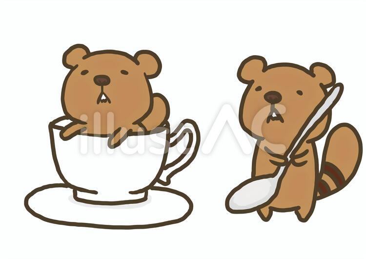 よこしまりす(ティーカップ) りす,可愛い,ティーカップのイラスト素材