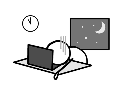 モノクロ棒人間　深夜残業 棒人間,人,モノクロ,白黒,モノトーン,働く,過労,ワークライフバランス,ブラック企業,パソコンのイラスト素材