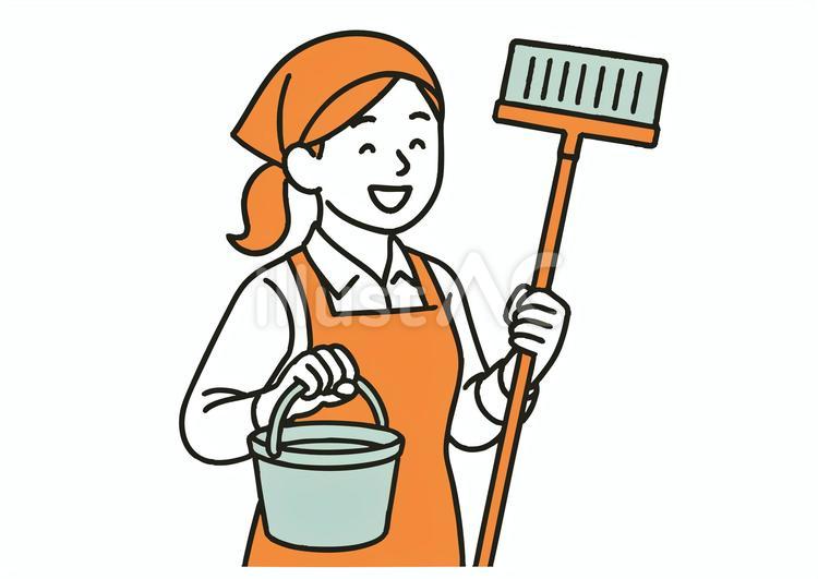 笑顔で掃除する主婦・家事代行スタッフ 主婦,女性,家事のイラスト素材