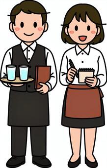 茶色の接客スタッフです。 ホール,スタッフ,シンプル,サービス,飲食店,レストラン,カフェ,ファミレス,接客,バイトのイラスト素材