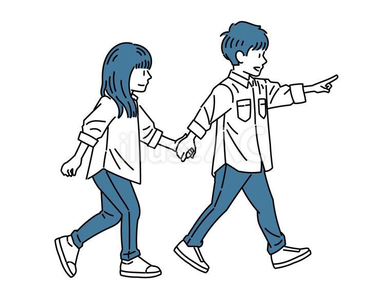 手を繋いで歩く男の子と女の子 子ども,男の子,女の子のイラスト素材