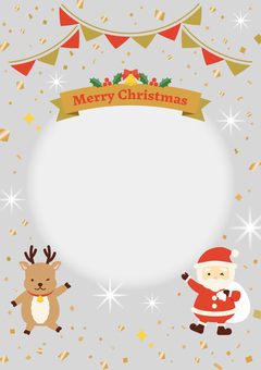 挨拶をするサンタとトナカイ縦背景_灰色 クリスマス,サンタクロース,背景,フレーム,縦,冬,トナカイ,メリークリスマス,12月,かわいいのイラスト素材