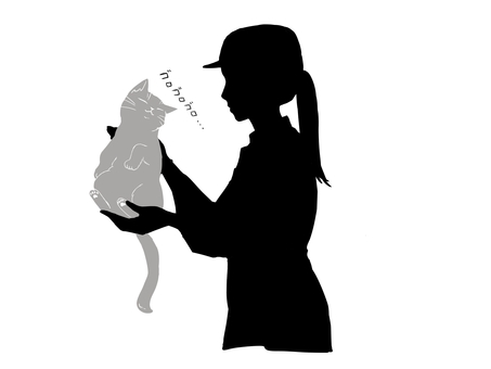 猫と飼育員 猫,女性,動物,人物,リラックス,帽子,作業服,ロングヘア,飼育員,健康チェックのイラスト素材