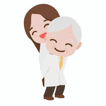 おんぶする博士 博士,研究者,おんぶ,助け合い,優しさ,絆,信頼,白衣,科学者,研究室のイラスト素材