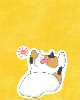 起きる三毛猫ちゃん♪ かわいい,起きる,起床,朝,眠い,あくび,泣く,涙,おはよう,太陽のイラスト素材
