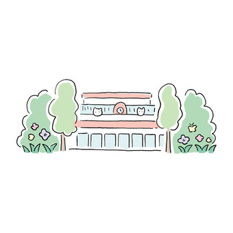 手描きの保育園の外観 保育園,幼稚園,保育,施設,子育て,育児,教育,学校,建物,外観のイラスト素材