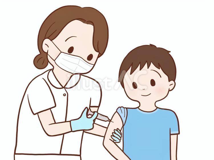 注射を受ける男の子(マスクありカラー) 女性,看護師,医療のイラスト素材