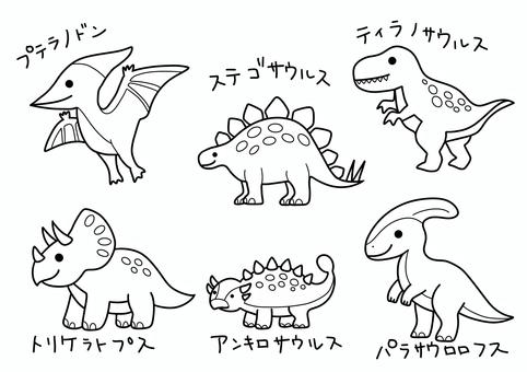 いろいろな恐竜の塗り絵 動物,恐竜,古代,塗り絵,趣味,色塗り,娯楽,ティラノサウルス,ステゴサウルス,プテラノドンのイラスト素材
