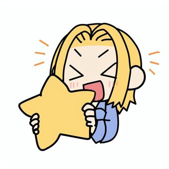 笑顔で星を持つ金髪女性 金髪,笑顔,星,持つ,嬉しい,にこにこ,大好き,表現,アピール,お気に入りのイラスト素材
