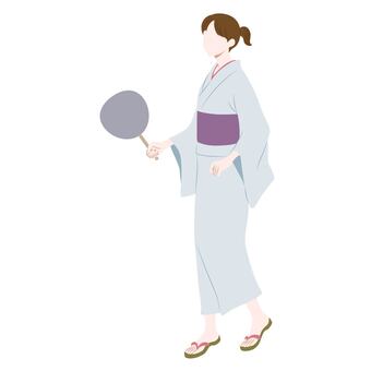 団扇を持った浴衣女子　シルエット　祭素材　 浴衣女子,浴衣,女性,女子,うちわ,シルエット,夏,祭,縁日,花火大会のイラスト素材