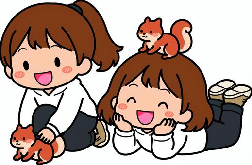 白のリスの女子です。 リス,シンプル,動物,子供,ペット,仲良し,ほのぼの,笑顔,女子,白のイラスト素材