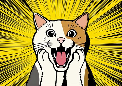 アメコミ風「驚く人（猫）」-16 アメコミ,アメコミ風,驚く猫,猫,a4,横,悲鳴,驚く,叫ぶ,スクリームのイラスト素材