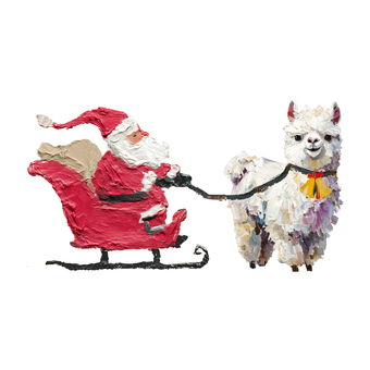 アルパカとサンタのクリスマス クリスマス,サンタ,アルパカ,動物,そり,イラスト,絵の具,絵画,冬,可愛いのイラスト素材