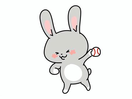 ピッチャー投げました！投手はウサギさん うさぎ,ピッチャー,野球,スポーツ,キャッチボール,草野球,高校野球,球児,少年野球,練習のイラスト素材