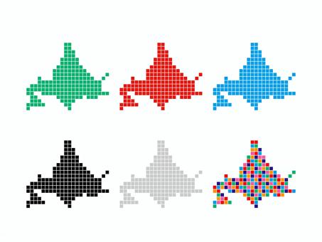 北海道の地図＿ピクセル6色セット 北海道,都道府県,地図,ピクセルアート,日本,地理,簡略,簡易,デザイン,ポップのイラスト素材