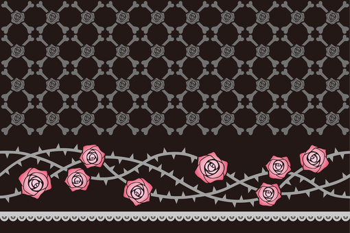 ゴシックローズ・黒 ゴシック,ゴスロリ,薔薇,ばら,バラ,骨,レース,パターン,ロリータ,ガーリーのイラスト素材
