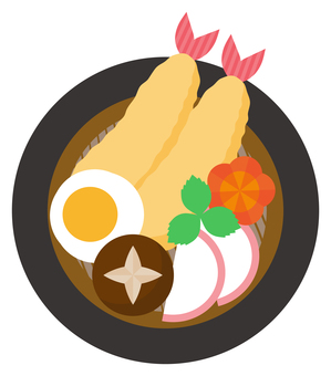 年越しそば04 年越しそば,天ぷらそば,蕎麦,麺類,食べ物,人参,椎茸,天ぷら,海老天,卵のイラスト素材