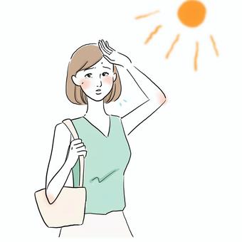 Women who care about UV rays, ultraviolet, sunburn, sweat, JPG and PNG