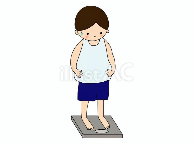 体重を測る太った男性（主線あり） 体重計,計測,測るのイラスト素材