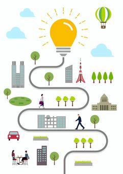 豆電球と人々の日常風景 縦長バナー 縦長,バナー,閃き,ビジネス,アイデア,豆電球,経済,人々,生活,インスピレーションのイラスト素材