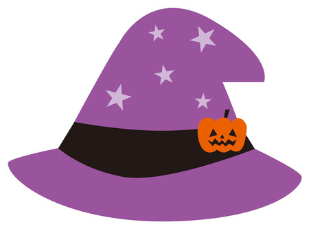 星とかぼちゃデザインの魔女の帽子（紫色） 帽子,ハロウィン,魔法使い,三角帽子,シンプル,魔女,被り物,コスプレ,かわいい,飾りのイラスト素材