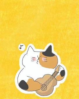 楽器を演奏する三毛猫ちゃん♪ かわいい,ギター,演奏,楽器,弾く,歌う,音楽,音符,嬉しい,楽しいのイラスト素材