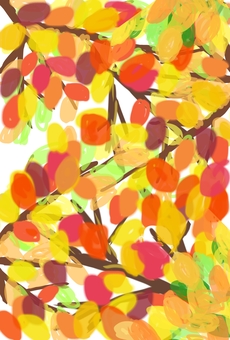 色づく秋の葉の風景ポストカード 秋,葉,カラフル,一面,風景,ポストカード,枝のイラスト素材