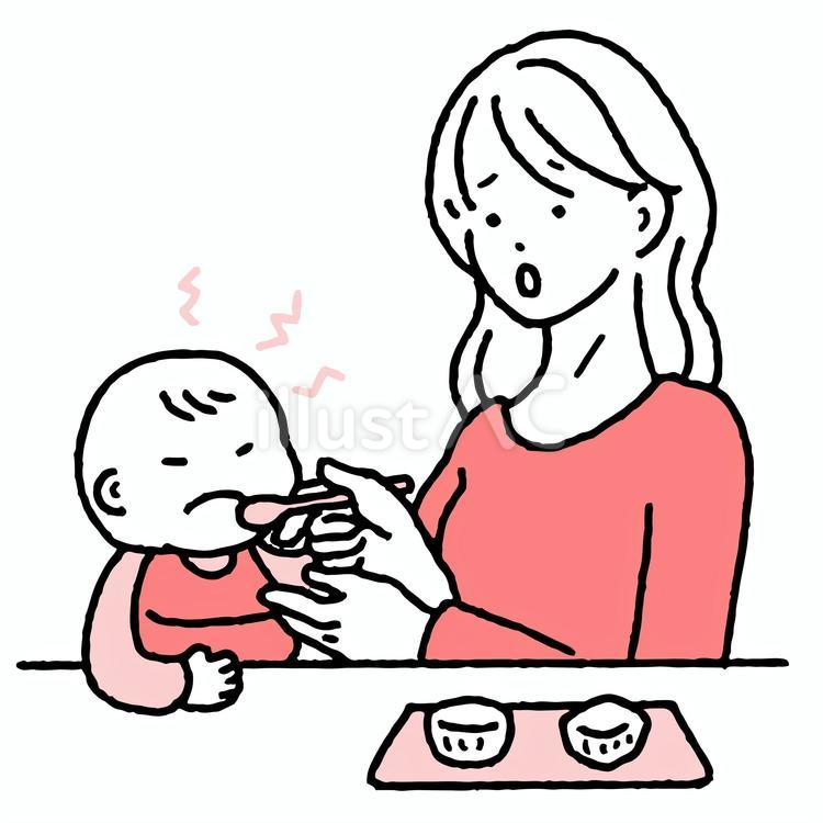 離乳食を嫌がる赤ちゃんと困る母 離乳食,赤ちゃん,ベビーのイラスト素材