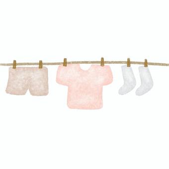 水彩風　洗濯物　暖色系 洗濯,洗濯物,物干し,tシャツ,靴下,ズボン,衣類,ランドリー,家事,主婦のイラスト素材