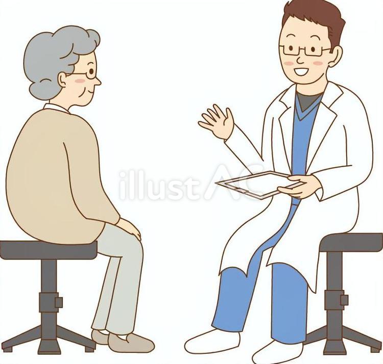 診察/男性医師と高齢女性 診察,医師,医者のイラスト素材