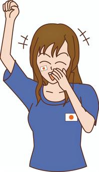 日本サポーター女性 日本,応援,サポーター,スポーツ,ユニフォーム,国旗,掛け声,声援,感情,若いのイラスト素材