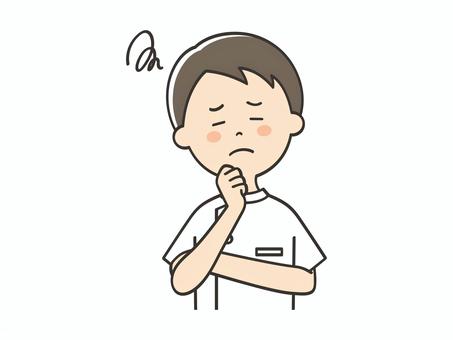 悩む男性看護士 悩む男性看護士 悩む,困る,不安,考える,心配,わからない,不満,男性,男,看護師のイラスト素材