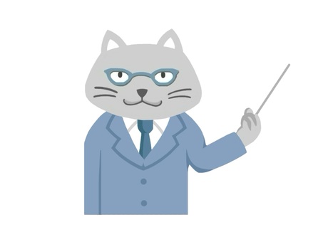 スーツ姿で教える動物の猫(ねこ) 猫,教師,セミナー,教授,講師,サラリーマン,講義,コーチング,会議,説明のイラスト素材