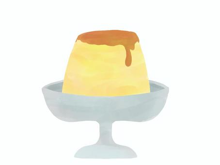 水彩風プリンのイラスト