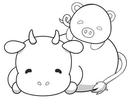 Cow and pig, coloring, coloring book, animal, JPG