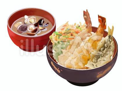 海老天丼2アジ(みそ汁付き)