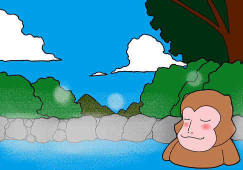 サルと温泉　イラスト