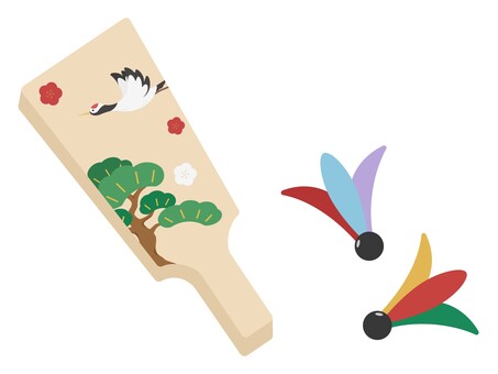 羽子板と羽 羽子板,羽,おもちゃ,セット,お正月,正月,玩具,子ども,子供,和のイラスト素材